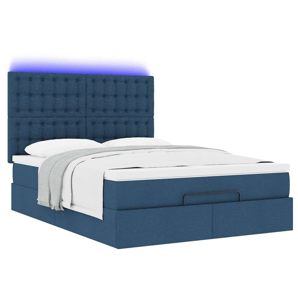 Ottoman-Bett mit Matratze & LEDs Blau 140x200 cm Stoff