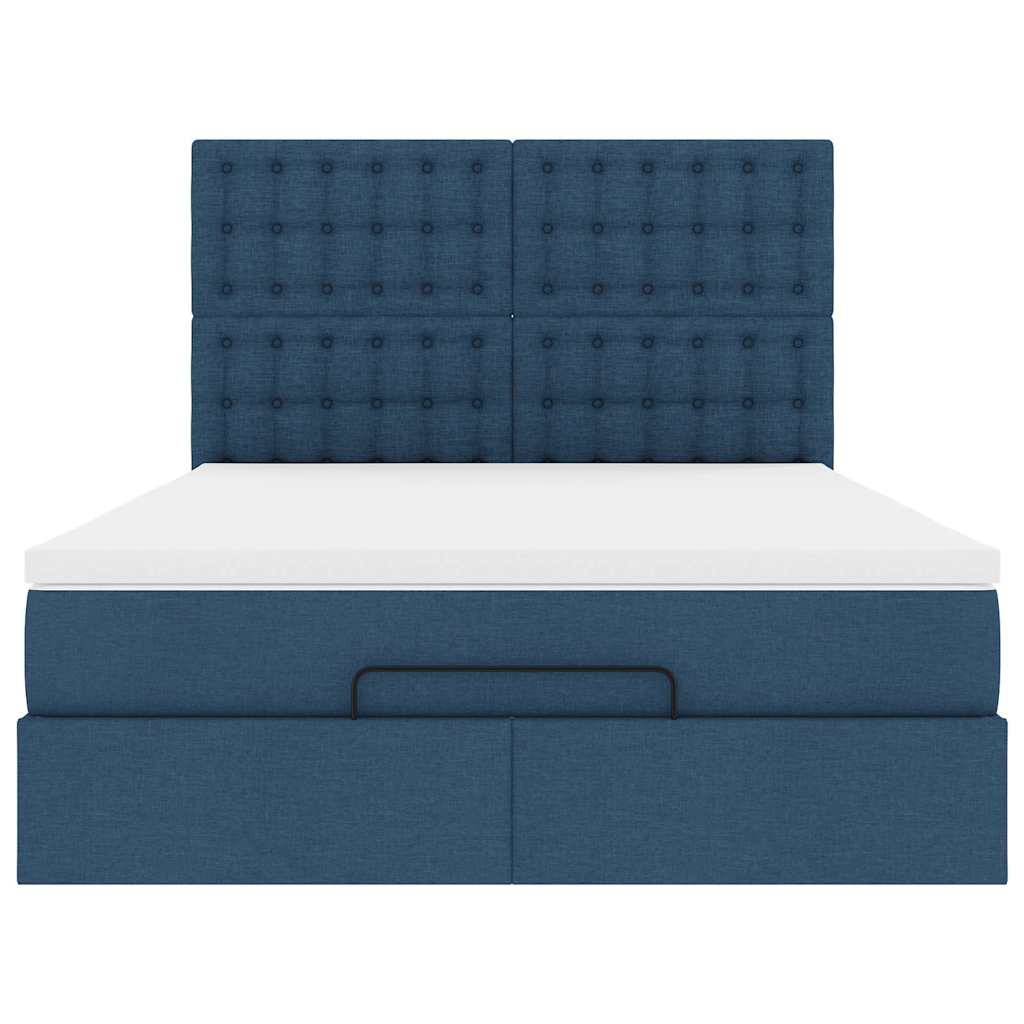 Ottoman-Bett mit Matratze & LEDs Blau 140x200 cm Stoff