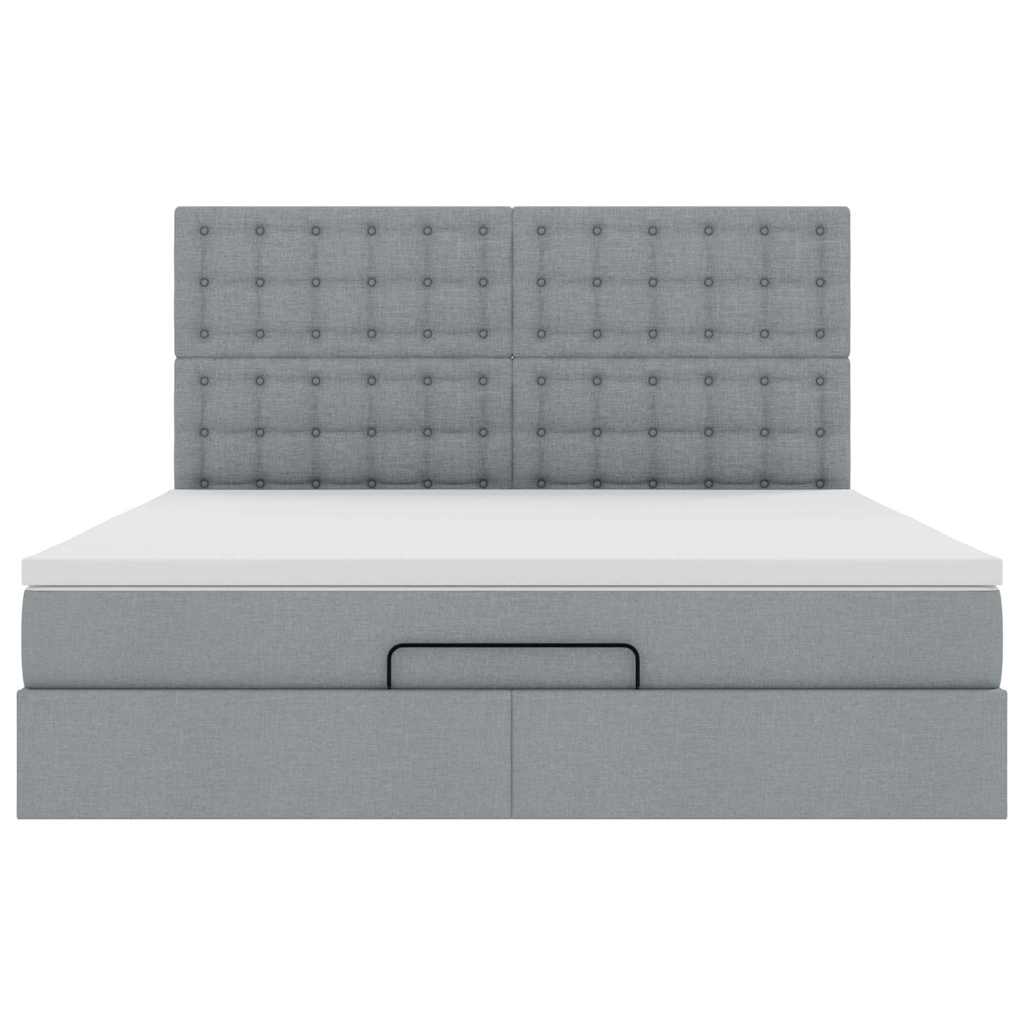 Ottoman-Bett mit Matratze & LEDs Hellgrau 160x200 cm Stoff
