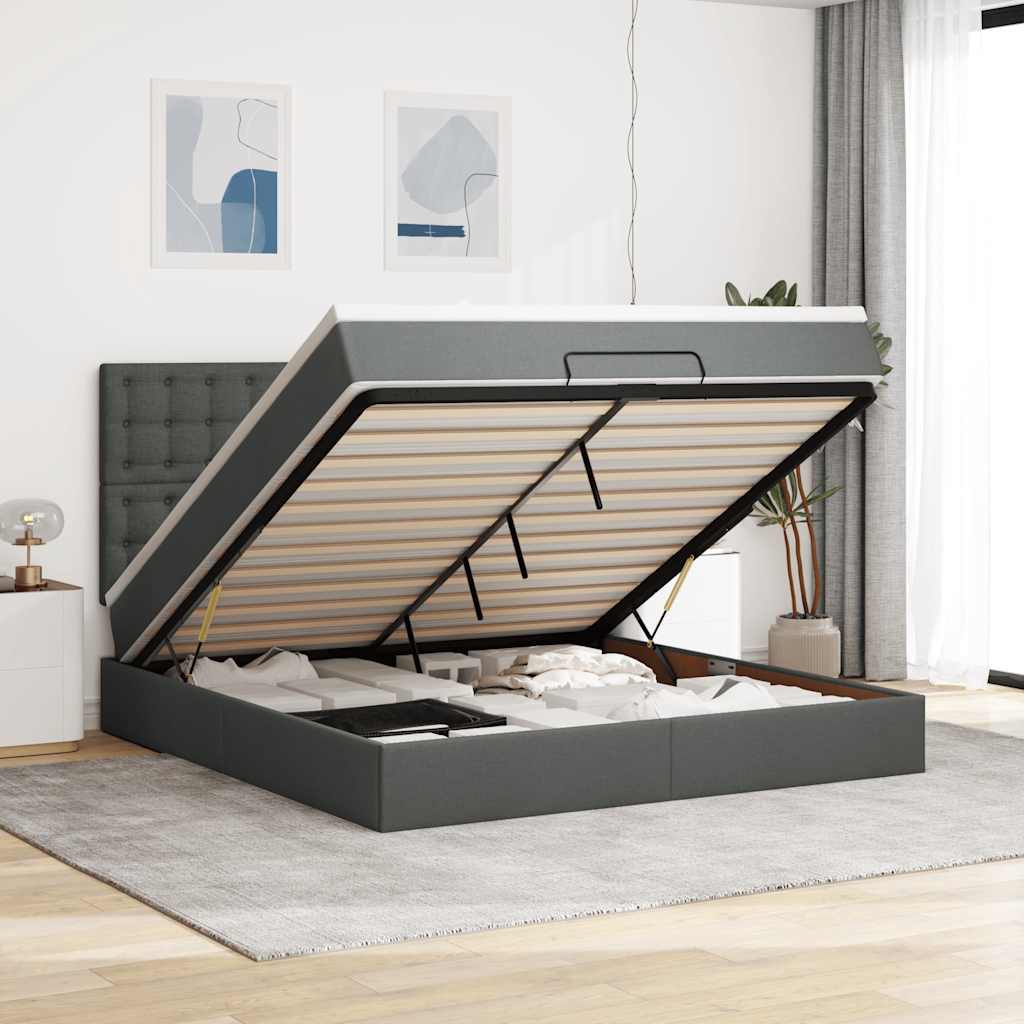 Ottoman-Bett mit Matratze & LEDs Dunkelgrau 160x200 cm Stoff