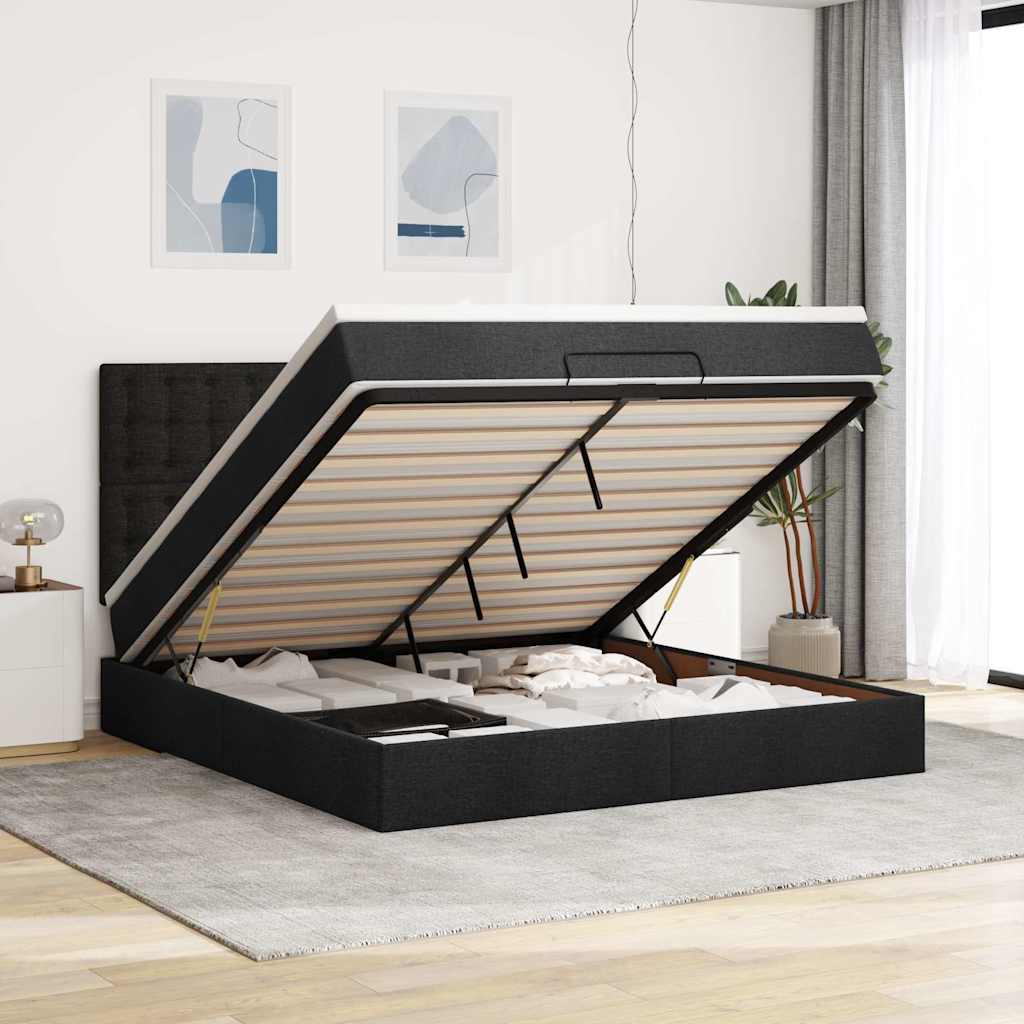 Ottoman-Bett mit Matratze & LEDs Schwarz 160x200 cm Stoff