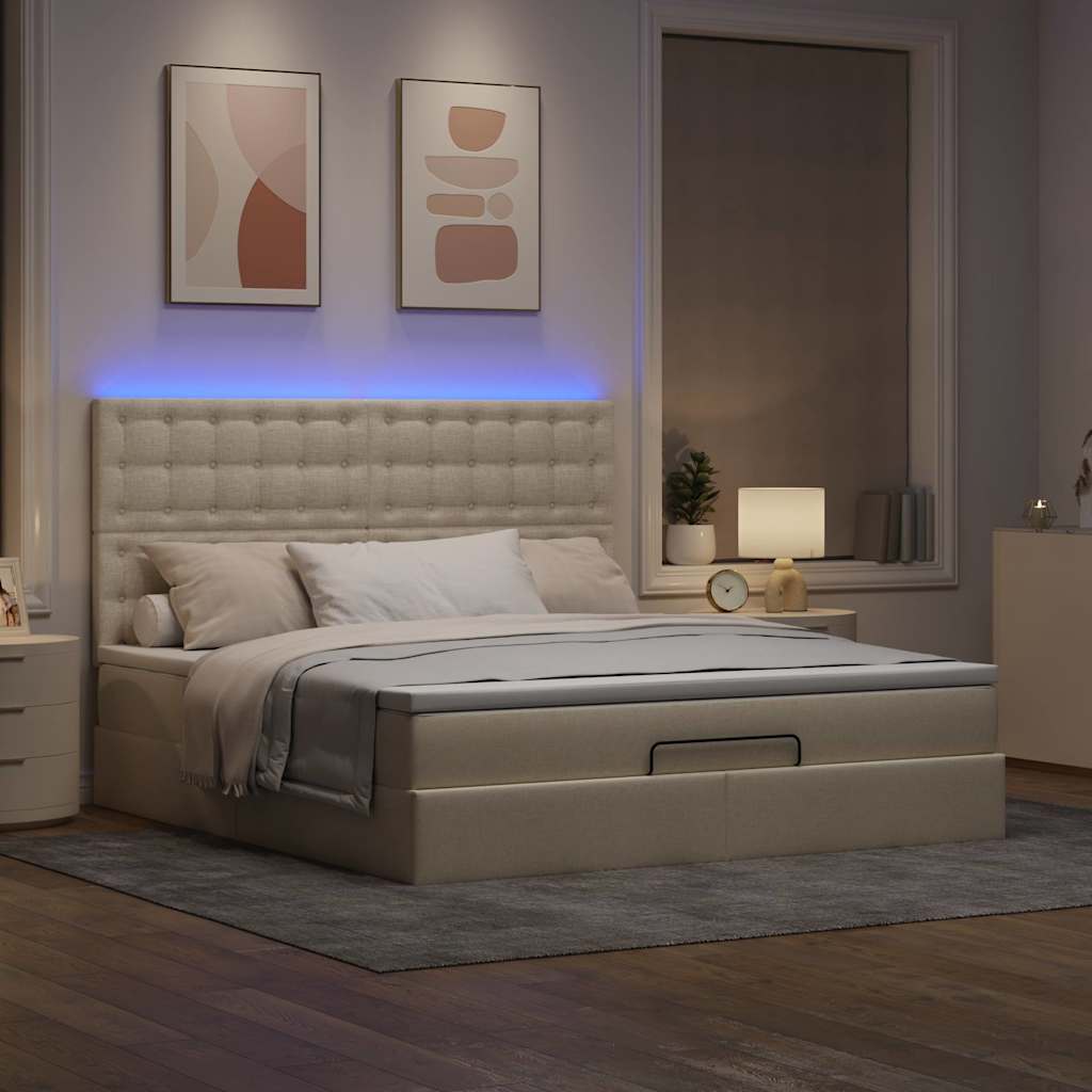 Ottoman-Bett mit Matratze & LEDs Creme 160x200 cm Stoff