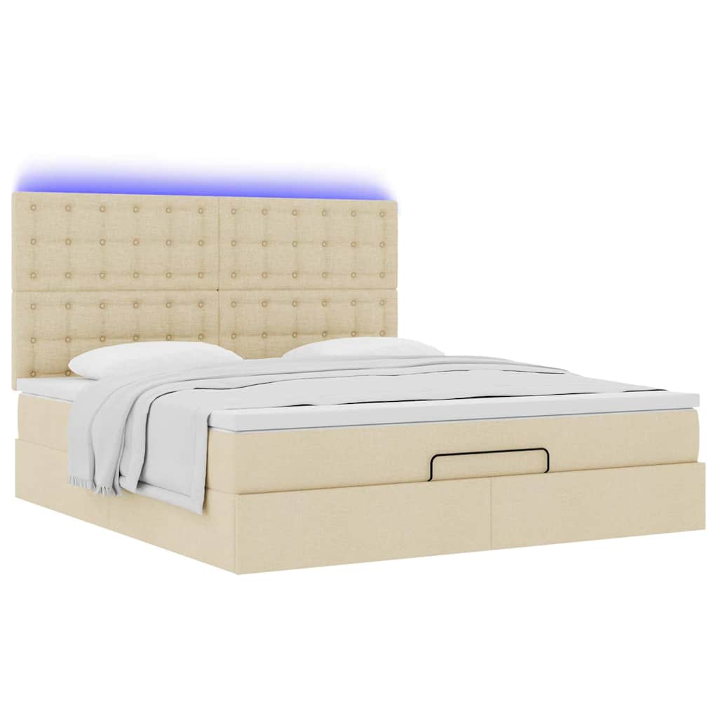 Ottoman-Bett mit Matratze & LEDs Creme 160x200 cm Stoff