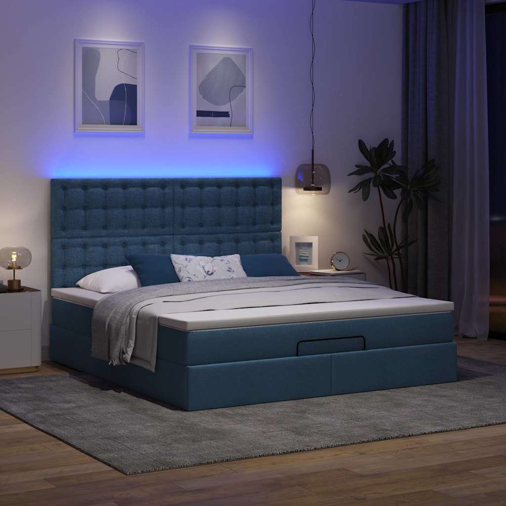 Ottoman-Bett mit Matratze & LEDs Blau 160x200 cm Stoff