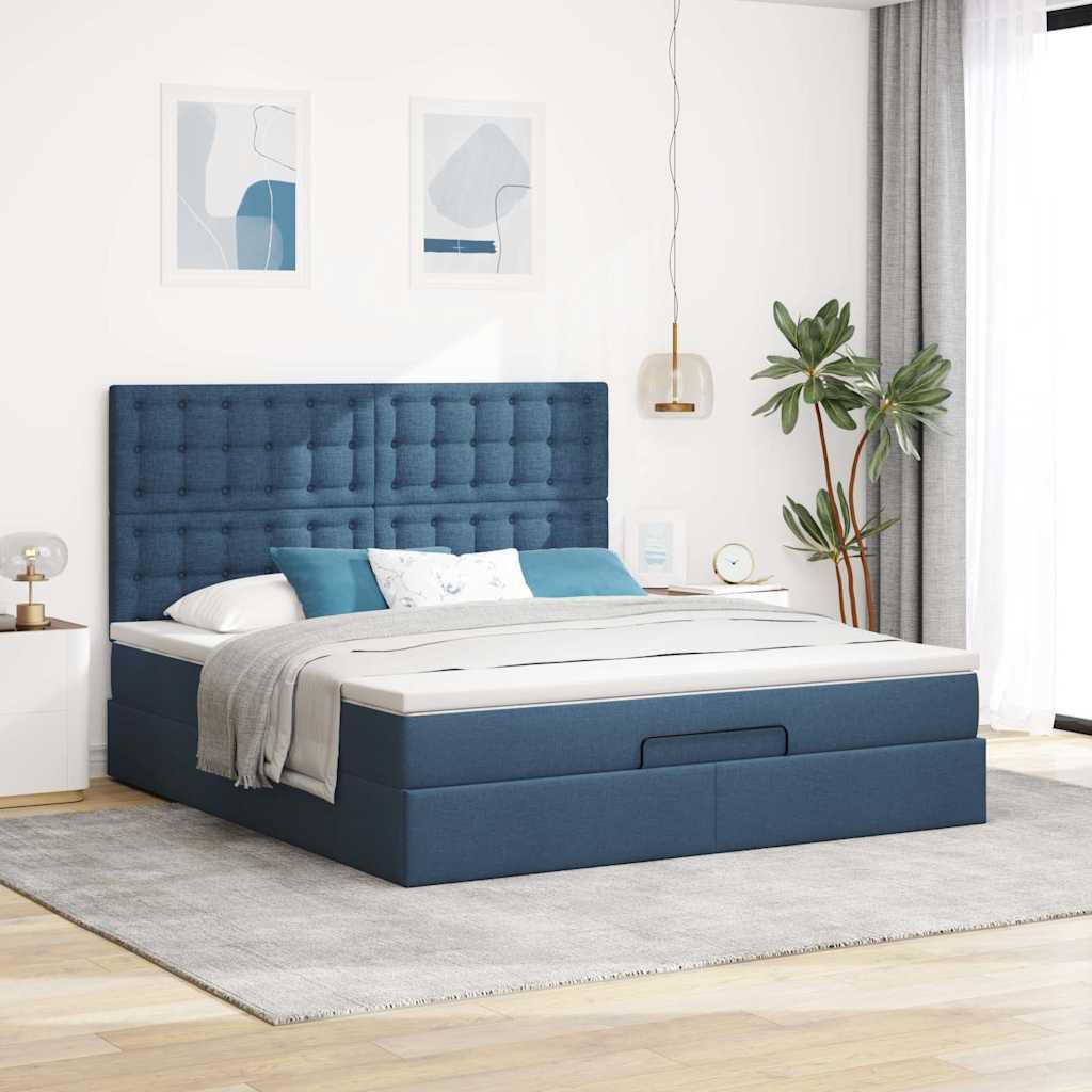 Ottoman-Bett mit Matratze & LEDs Blau 160x200 cm Stoff