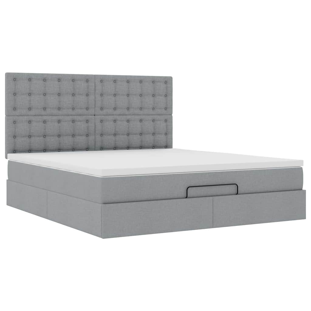 Ottoman-Bett mit Matratze & LEDs Hellgrau 180x200 cm Stoff