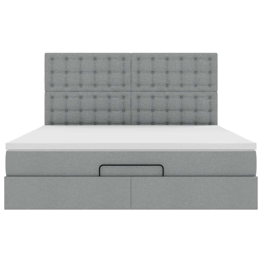 Ottoman-Bett mit Matratze & LEDs Hellgrau 180x200 cm Stoff