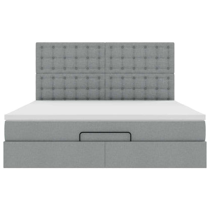 Ottoman-Bett mit Matratze & LEDs Hellgrau 180x200 cm Stoff