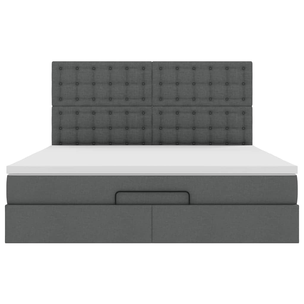 Lit ottoman avec matelas et LED tissu gris foncé 180x200 cm