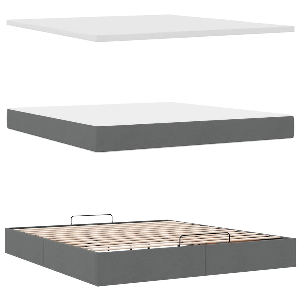 Lit ottoman avec matelas et LED tissu gris foncé 180x200 cm