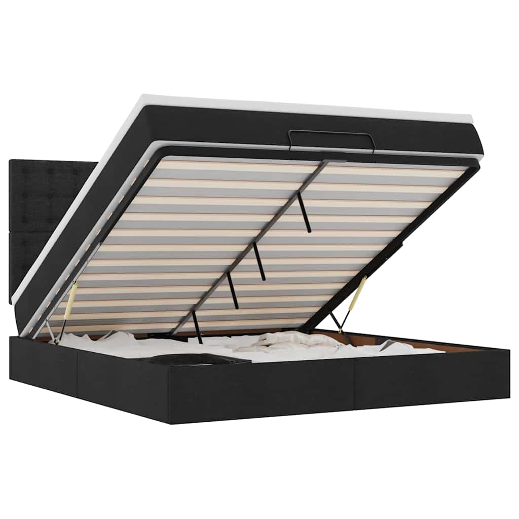 Ottoman-Bett mit Matratze & LEDs Schwarz 180x200 cm Stoff
