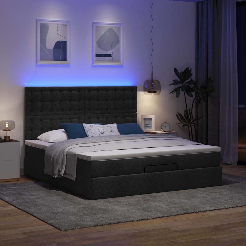 Ottoman-Bett mit Matratze & LEDs Schwarz 180x200 cm Stoff