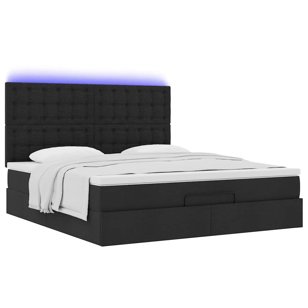 Ottoman-Bett mit Matratze & LEDs Schwarz 180x200 cm Stoff