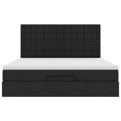 Ottoman-Bett mit Matratze & LEDs Schwarz 180x200 cm Stoff