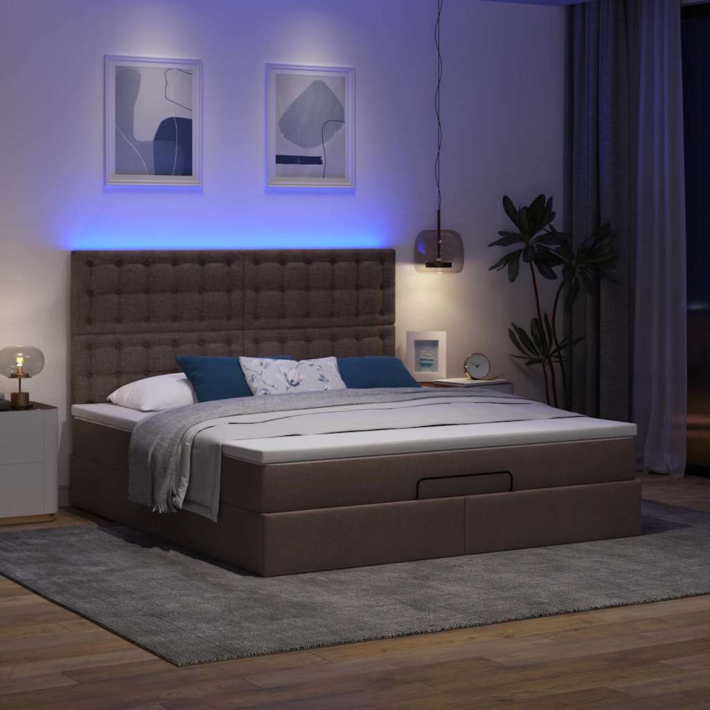 Ottoman-Bett mit Matratze & LEDs Dunkelbraun 180x200 cm Stoff