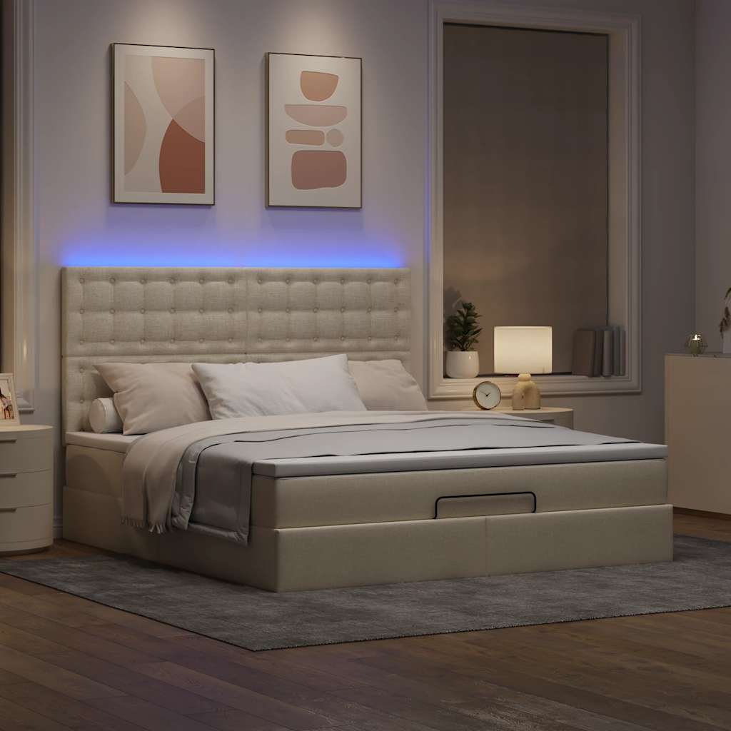 Ottoman-Bett mit Matratze & LEDs Creme 180x200 cm Stoff