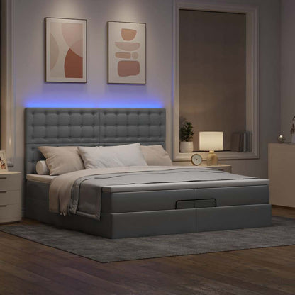 Ottoman-Bett mit Matratzen & LEDs Hellgrau 200x200 cm Stoff