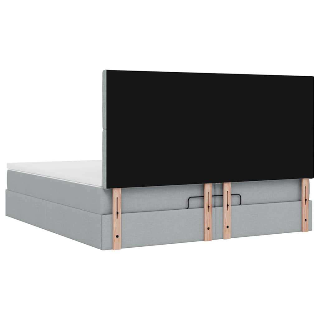 Ottoman-Bett mit Matratzen & LEDs Hellgrau 200x200 cm Stoff