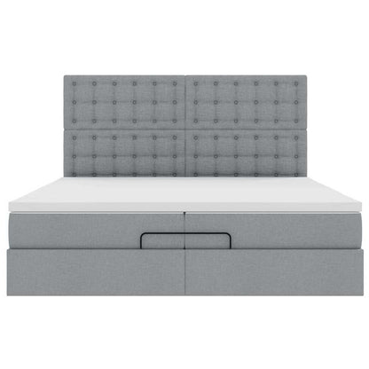 Ottoman-Bett mit Matratzen & LEDs Hellgrau 200x200 cm Stoff