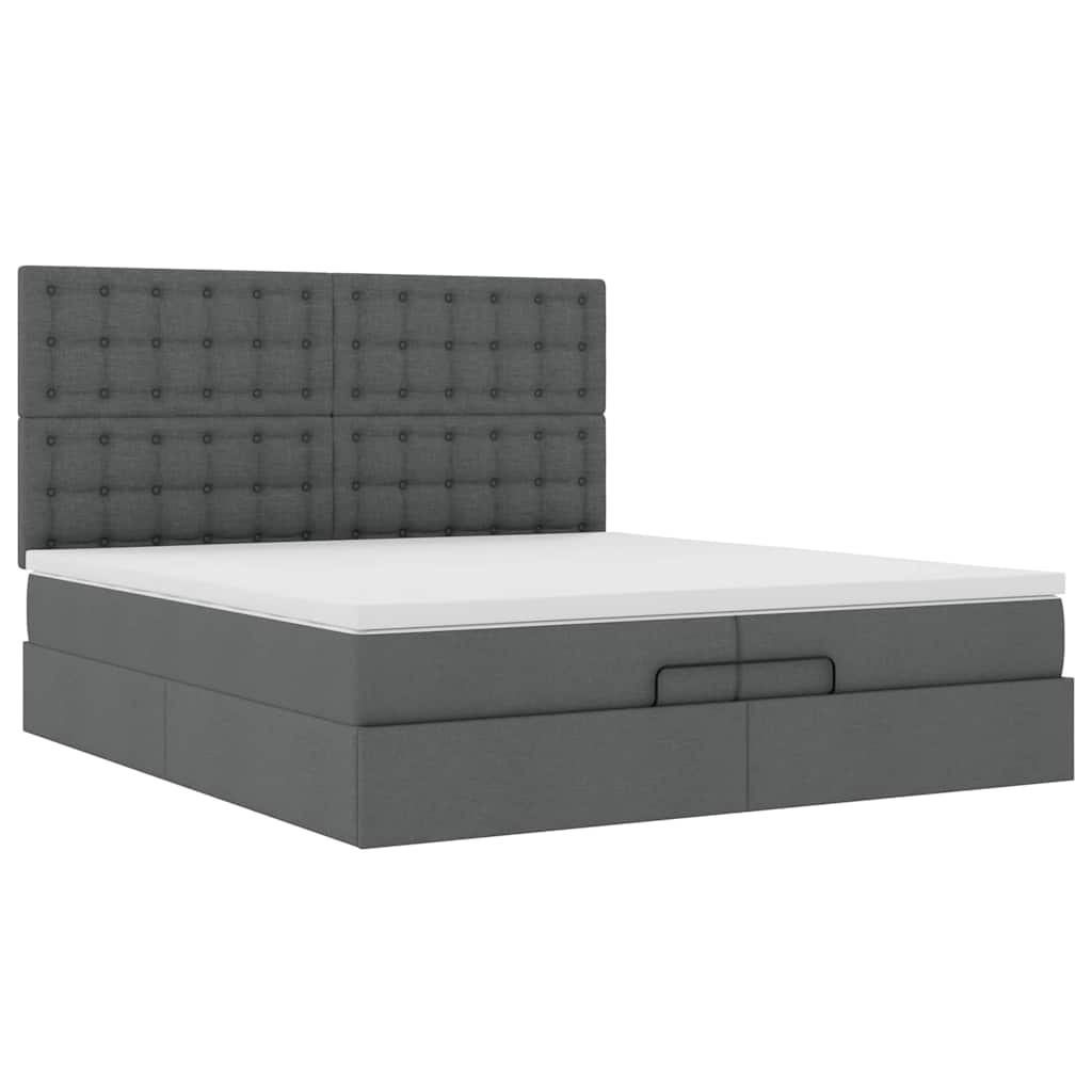 Ottoman-Bett mit Matratzen & LEDs Dunkelgrau 200x200 cm Stoff