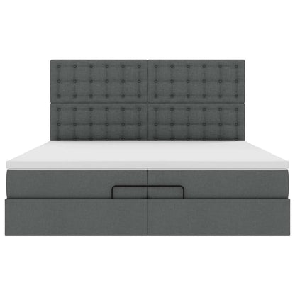 Ottoman-Bett mit Matratzen & LEDs Dunkelgrau 200x200 cm Stoff