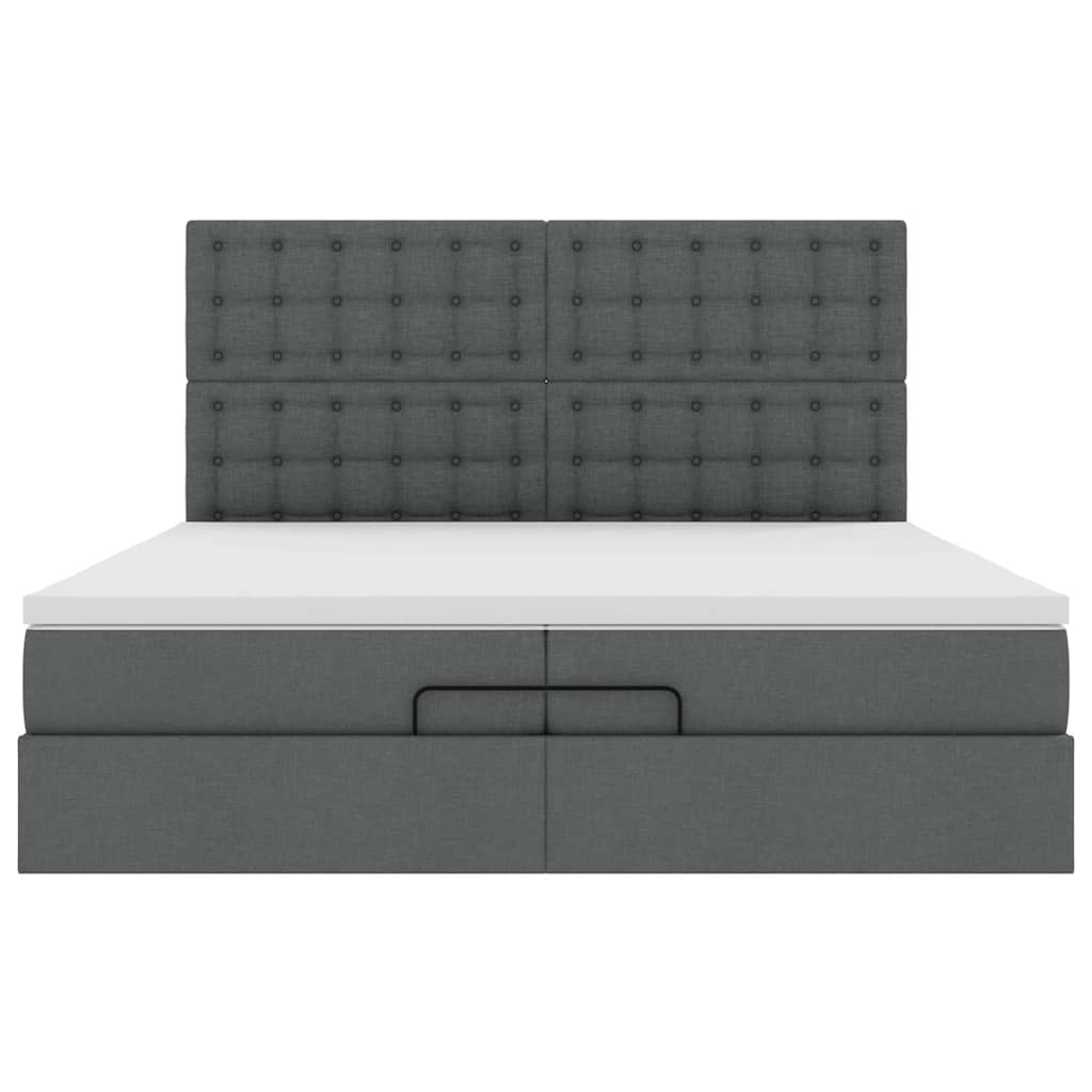 Ottoman-Bett mit Matratzen & LEDs Dunkelgrau 200x200 cm Stoff
