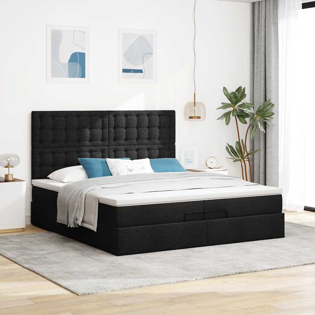 Ottoman-Bett mit Matratzen & LEDs Schwarz 200x200 cm Stoff
