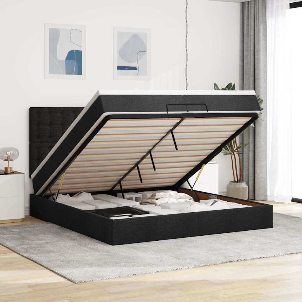 Ottoman-Bett mit Matratzen & LEDs Schwarz 200x200 cm Stoff