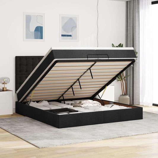 Ottoman-Bett mit Matratzen & LEDs Schwarz 200x200 cm Stoff