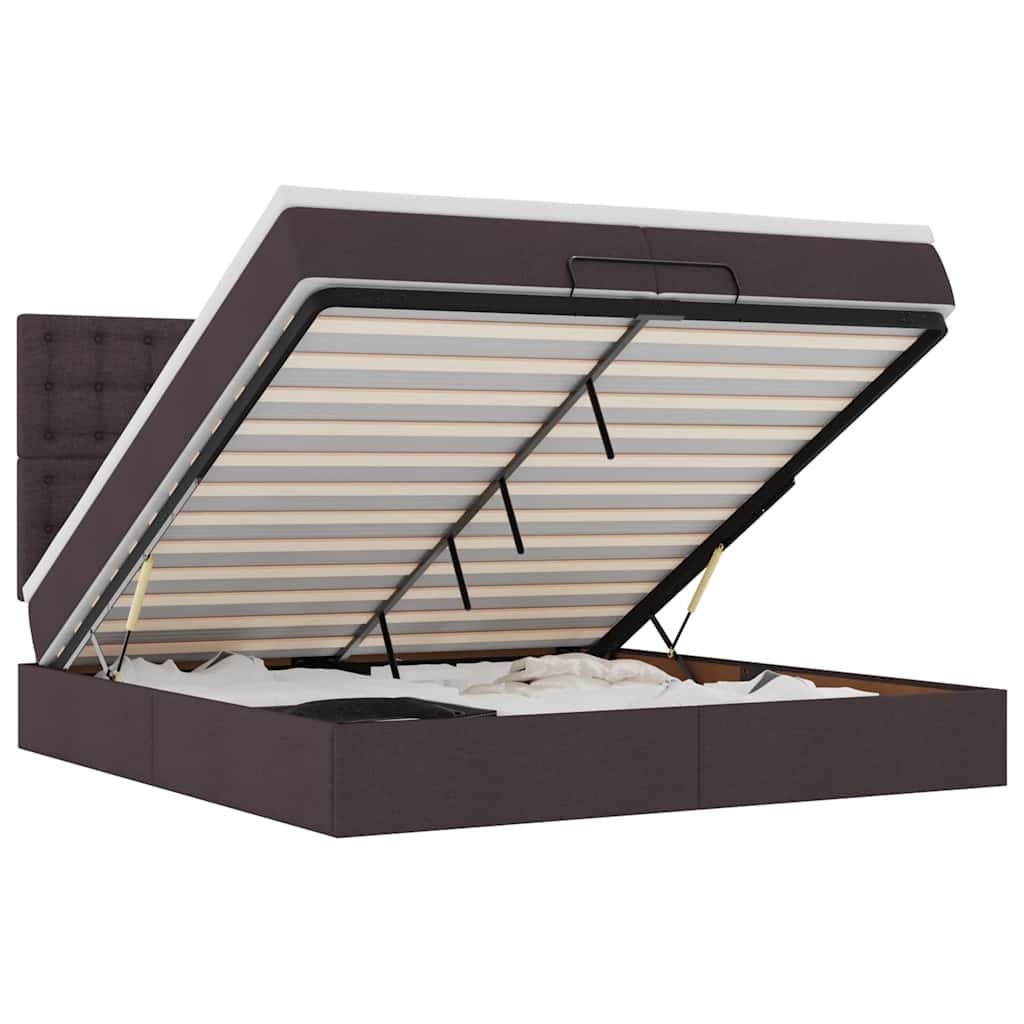 Ottoman-Bett mit Matratzen & LEDs Dunkelbraun 200x200 cm Stoff