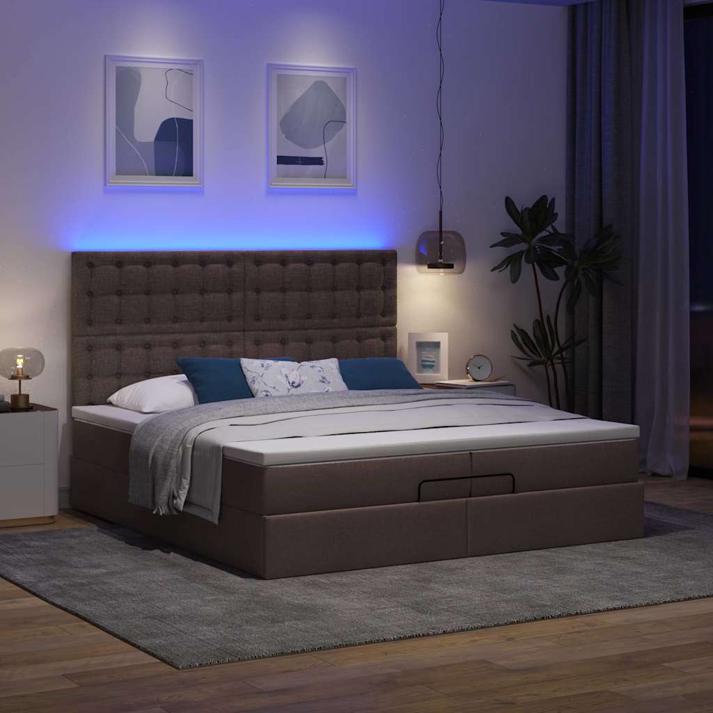 Ottoman-Bett mit Matratzen & LEDs Dunkelbraun 200x200 cm Stoff