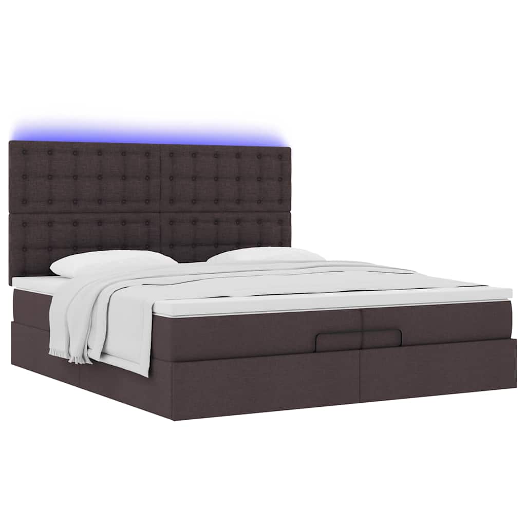 Ottoman-Bett mit Matratzen & LEDs Dunkelbraun 200x200 cm Stoff