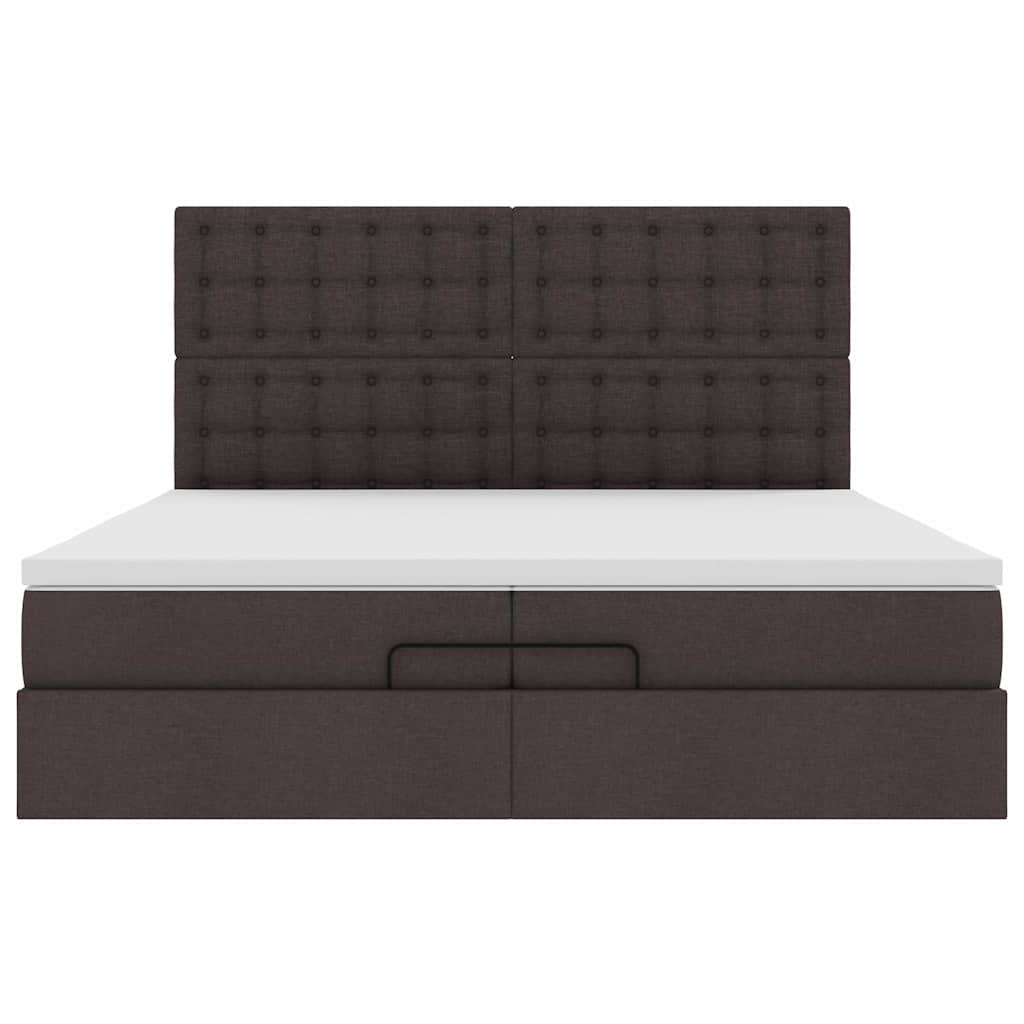 Ottoman-Bett mit Matratzen & LEDs Dunkelbraun 200x200 cm Stoff