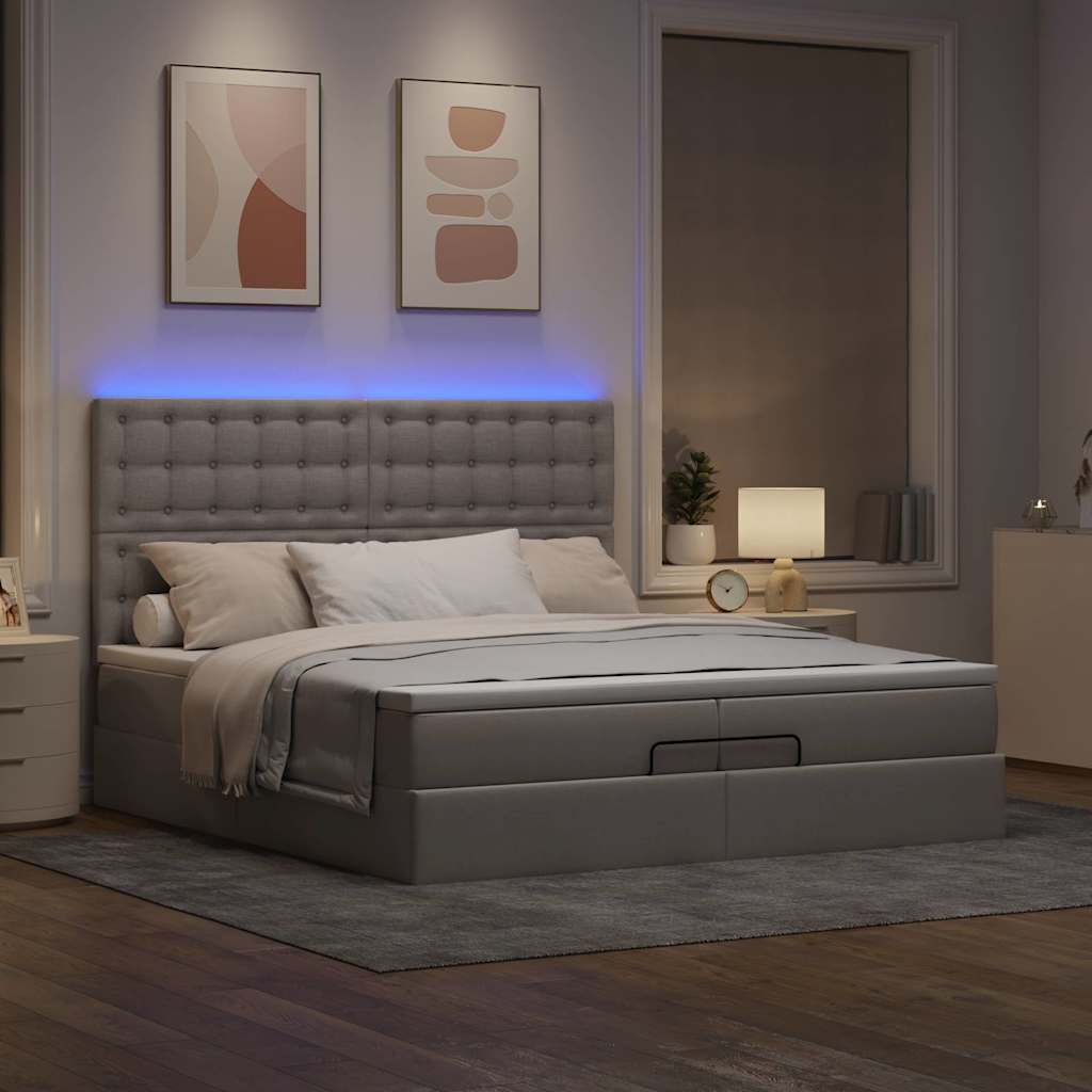 Ottoman-Bett mit Matratzen & LEDs Taupe 200x200 cm Stoff