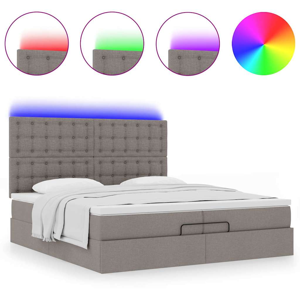 Ottoman-Bett mit Matratzen & LEDs Taupe 200x200 cm Stoff