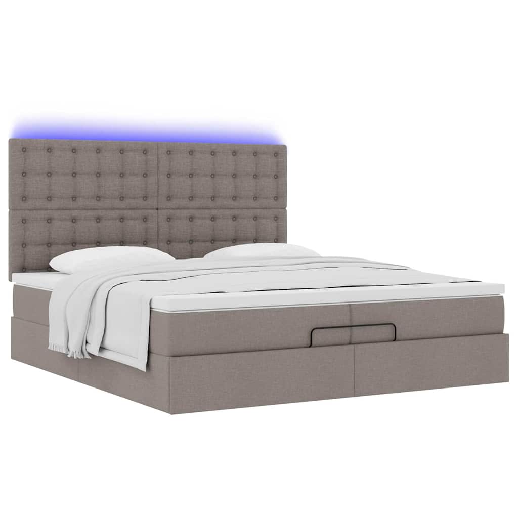 Ottoman-Bett mit Matratzen & LEDs Taupe 200x200 cm Stoff