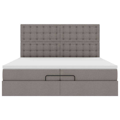 Ottoman-Bett mit Matratzen & LEDs Taupe 200x200 cm Stoff
