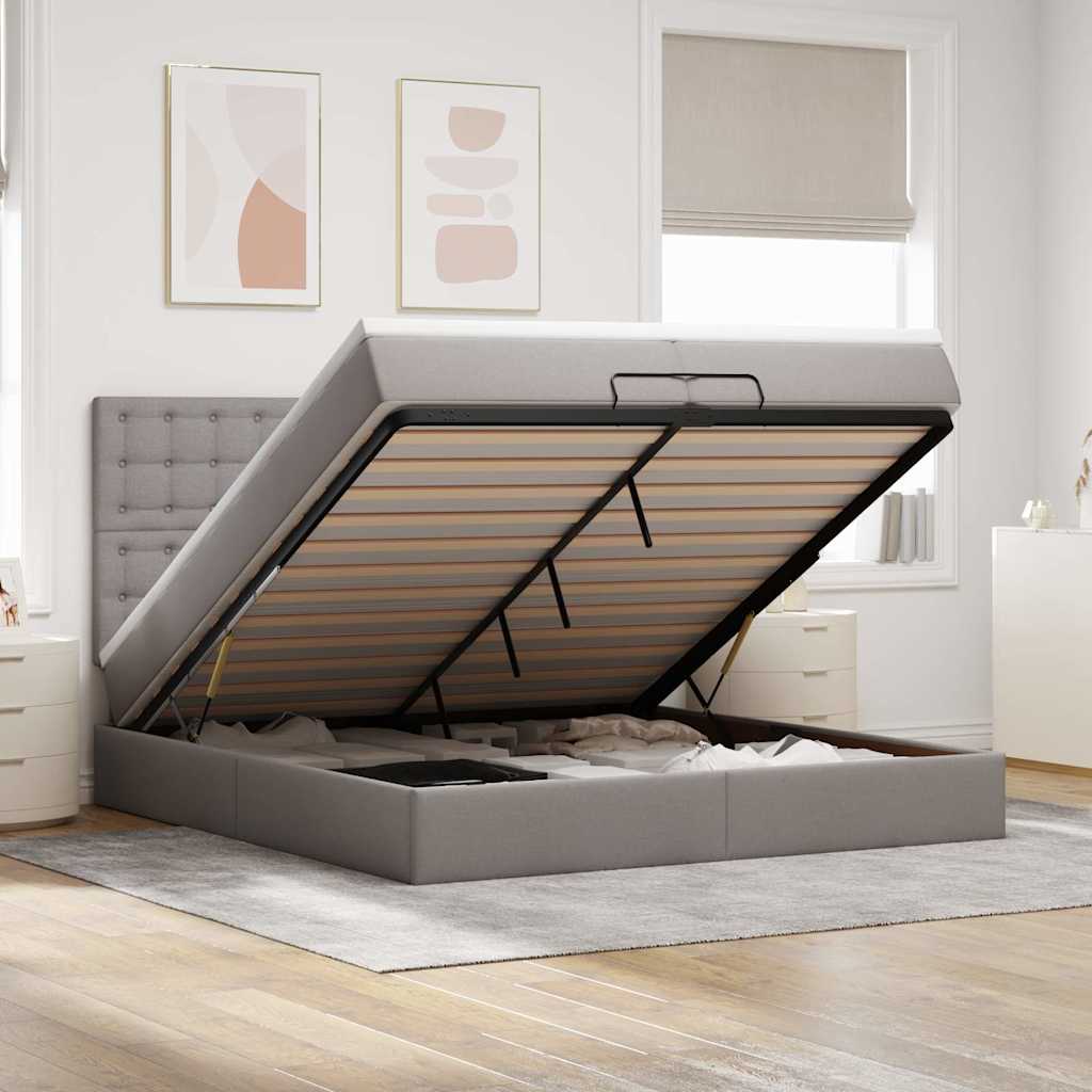 Ottoman-Bett mit Matratzen & LEDs Taupe 200x200 cm Stoff