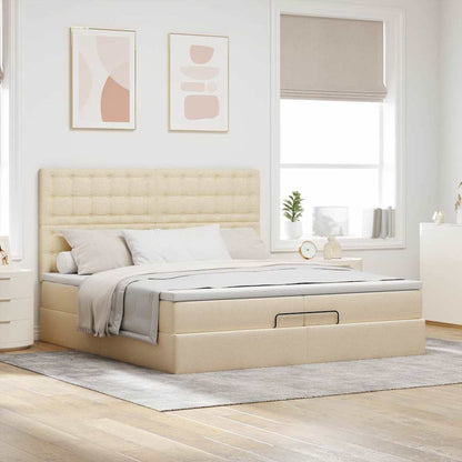 Ottoman-Bett mit Matratzen & LEDs Creme 200x200 cm Stoff