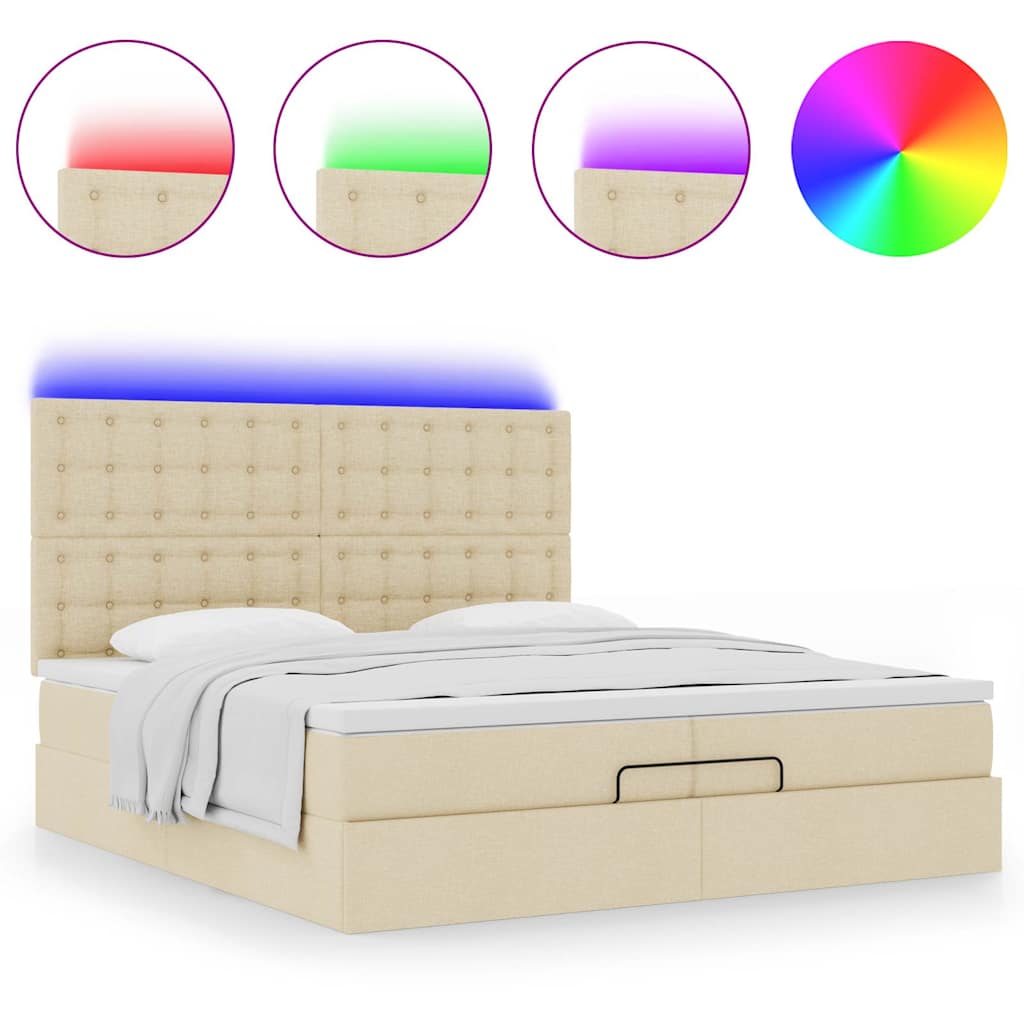 Ottoman-Bett mit Matratzen & LEDs Creme 200x200 cm Stoff