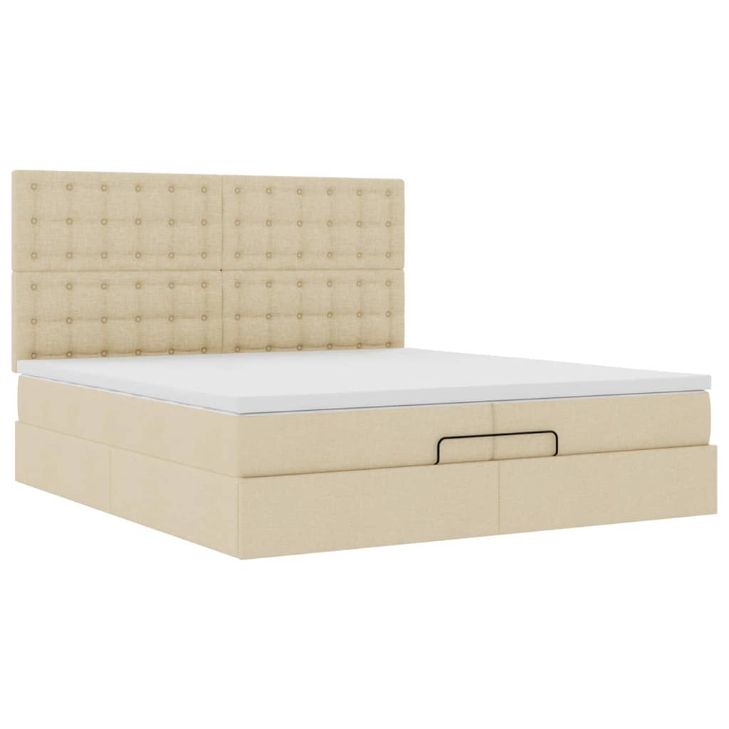 Ottoman-Bett mit Matratzen & LEDs Creme 200x200 cm Stoff