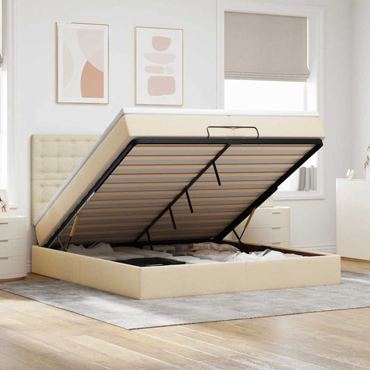Ottoman-Bett mit Matratzen & LEDs Creme 200x200 cm Stoff