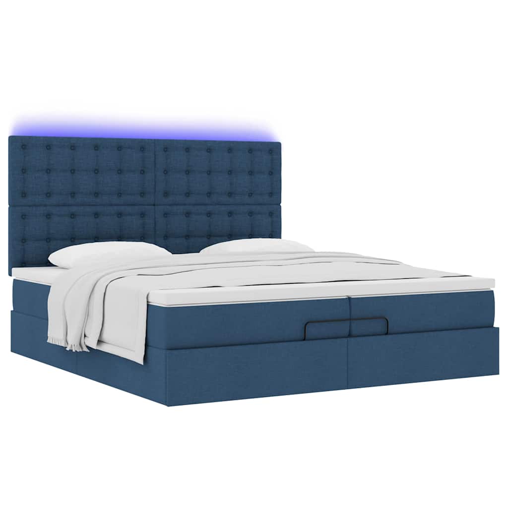 Ottoman-Bett mit Matratzen & LEDs Blau 200x200 cm Stoff