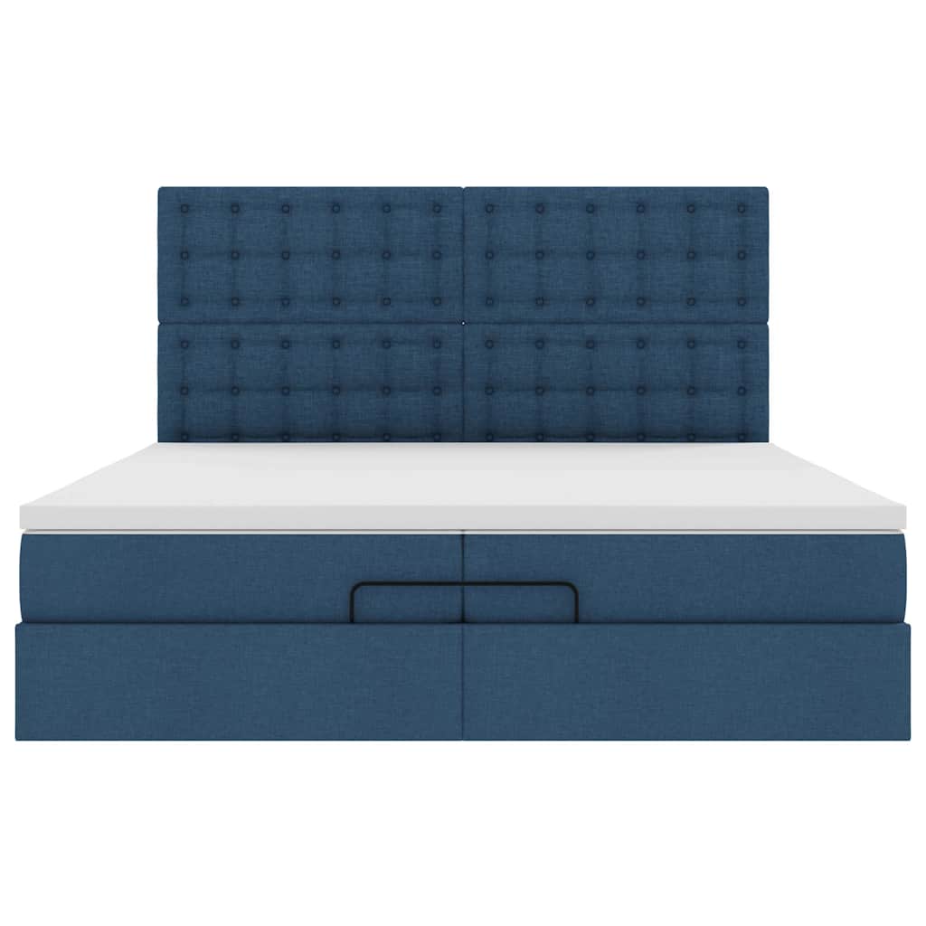 Ottoman-Bett mit Matratzen & LEDs Blau 200x200 cm Stoff