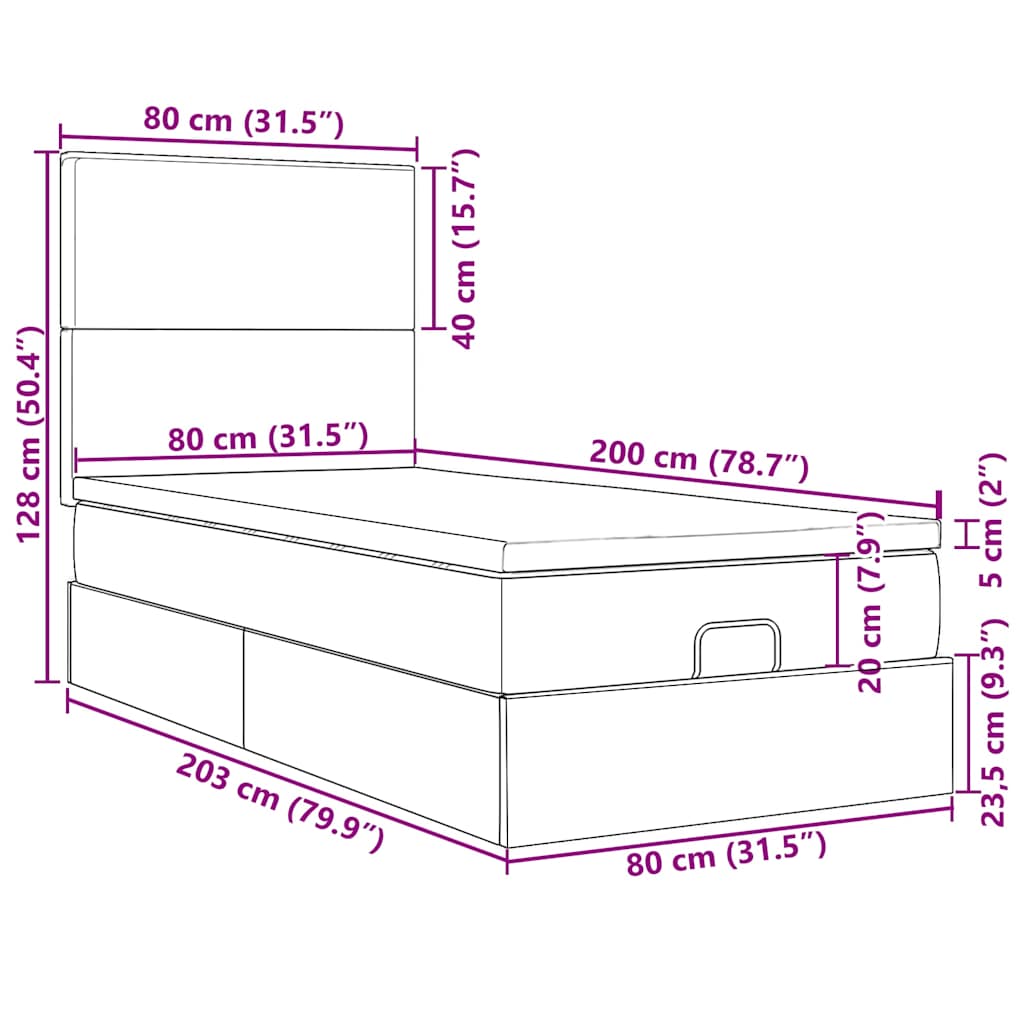 Ottoman-Bett mit Matratzen & LEDs Hellgrau 80x200 cm Samt