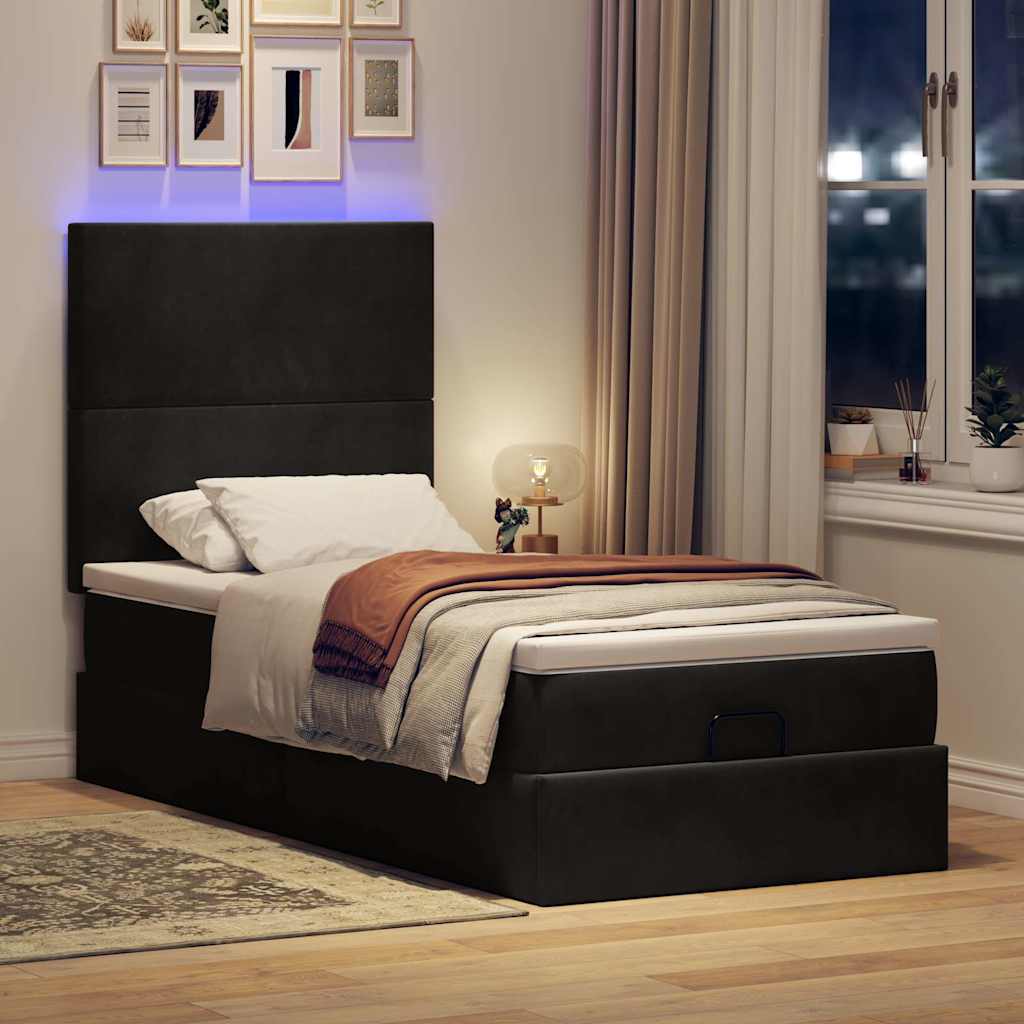 Ottoman-Bett mit Matratzen & LEDs Schwarz 80x200 cm Samt