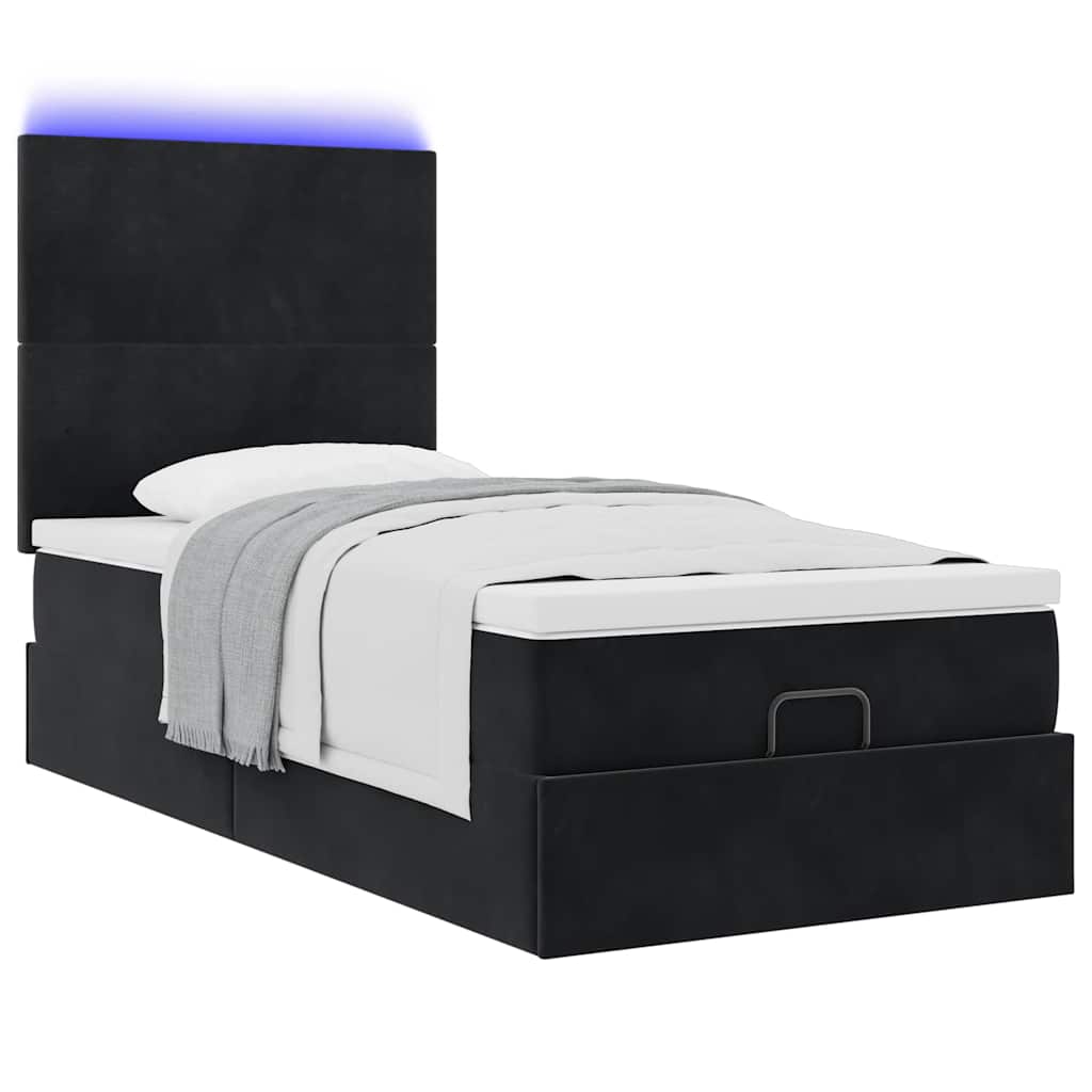 Ottoman-Bett mit Matratzen & LEDs Schwarz 80x200 cm Samt
