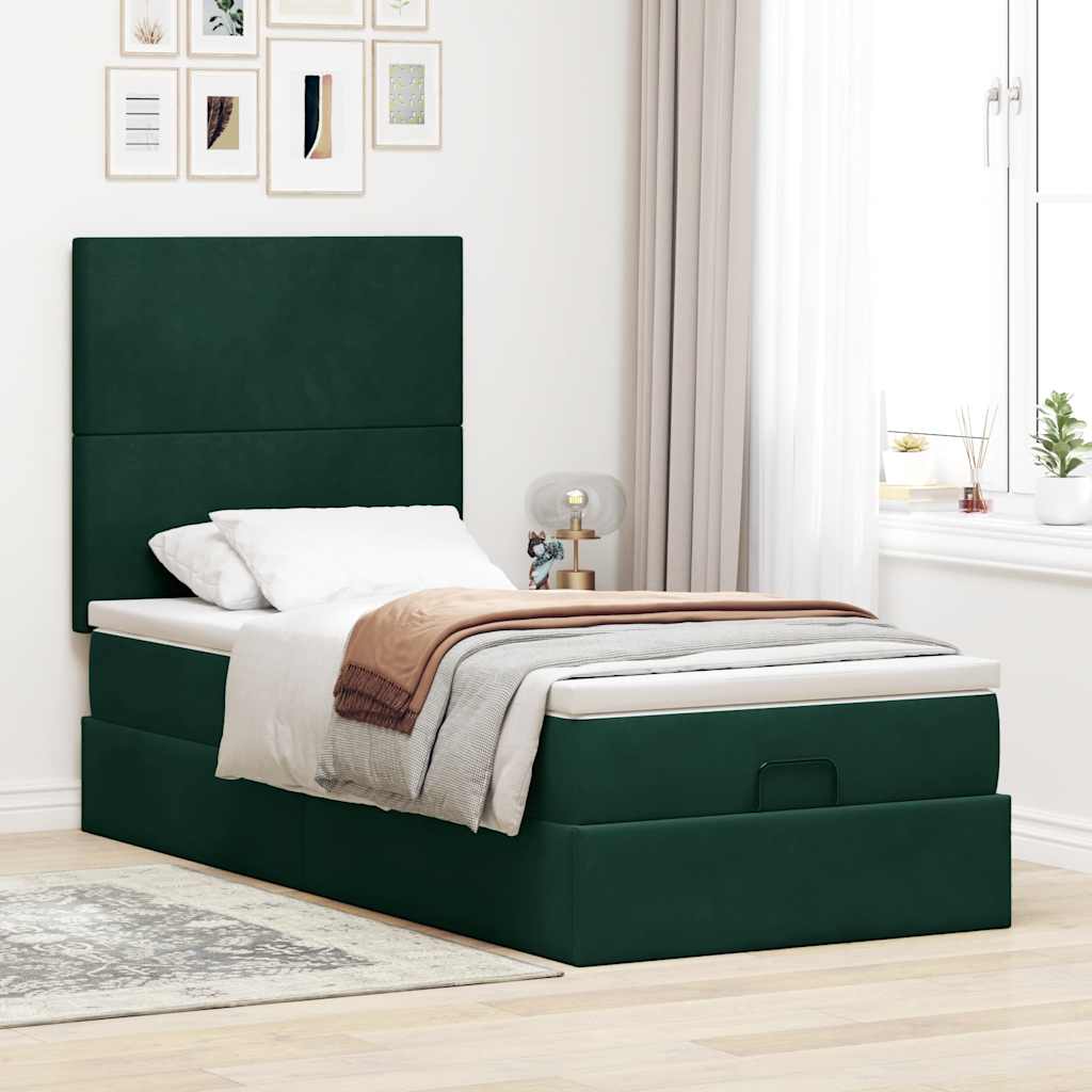 Ottoman-Bett mit Matratzen & LEDs Dunkelgrün 80x200 cm Samt