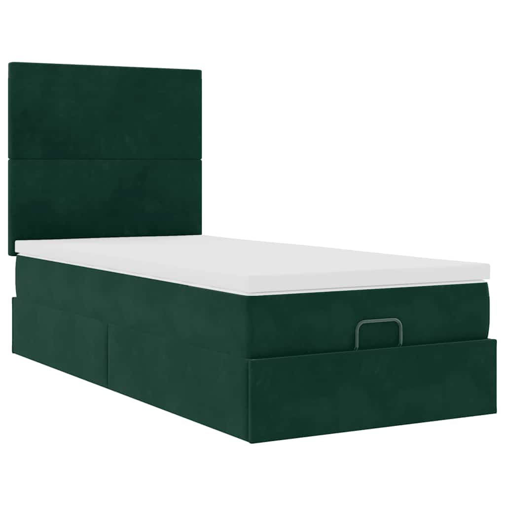 Ottoman-Bett mit Matratzen & LEDs Dunkelgrün 80x200 cm Samt