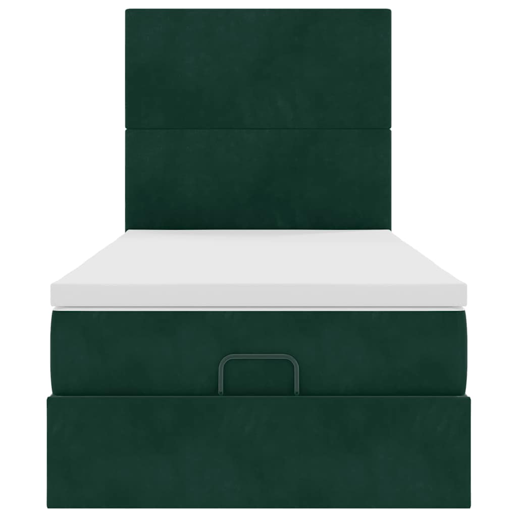 Ottoman-Bett mit Matratzen & LEDs Dunkelgrün 80x200 cm Samt